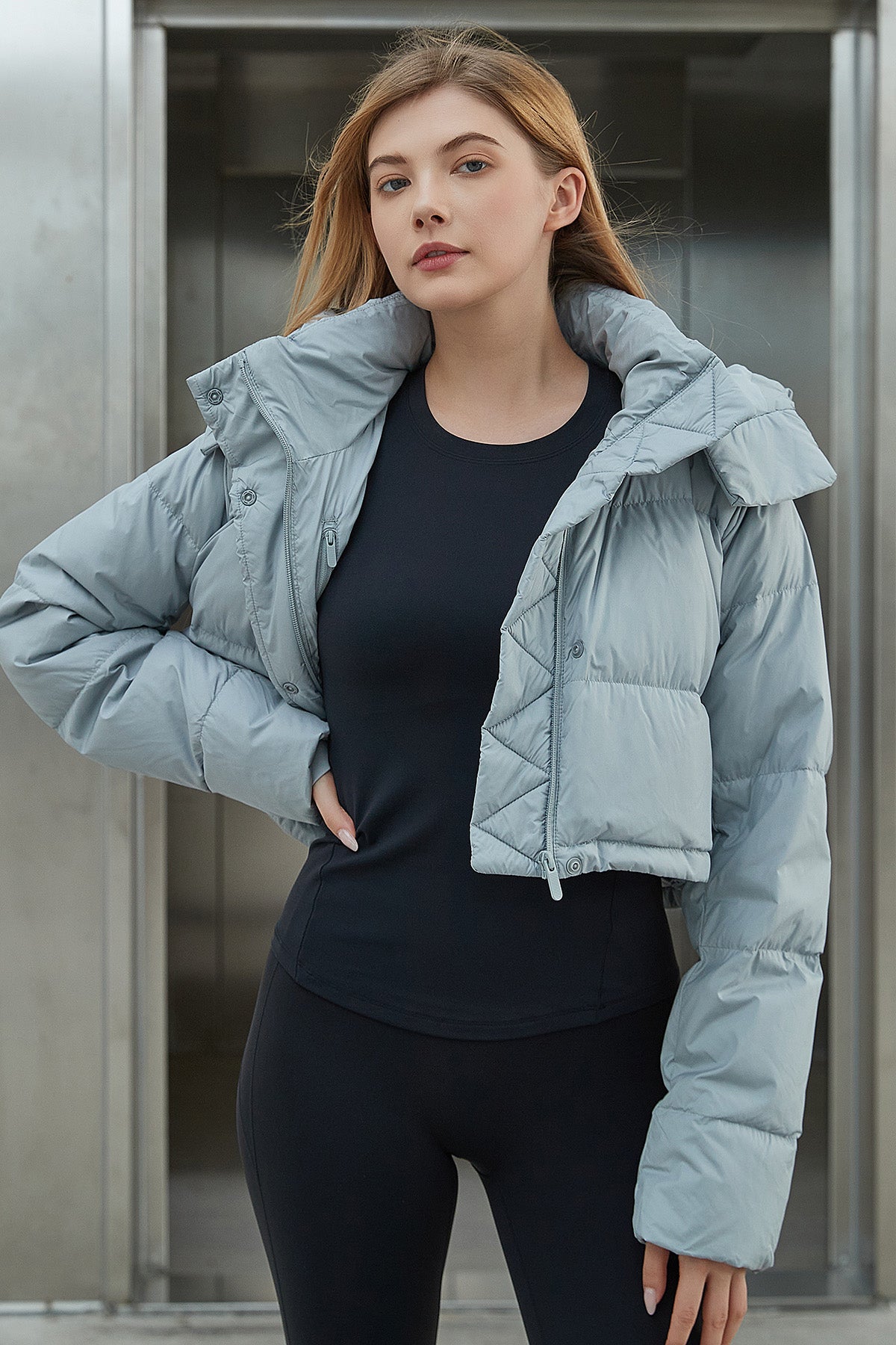 Cropped puffer jacket grey online