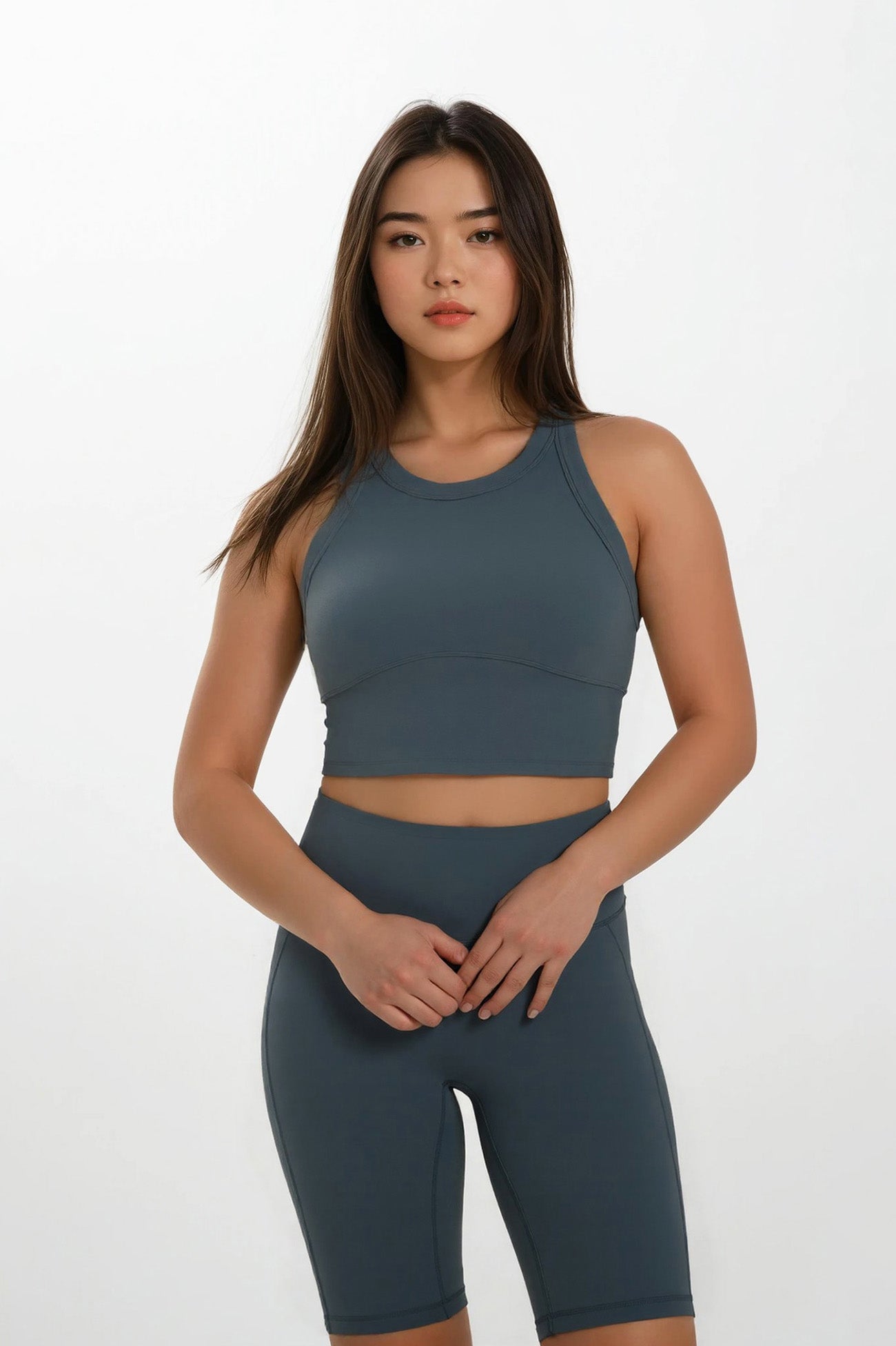 FEEL ZERO Racerback Crop Top - Blue grey