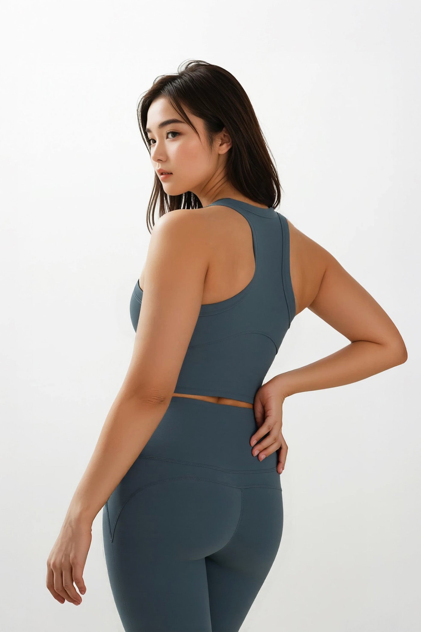 FEEL ZERO Racerback Crop Top - Blue grey