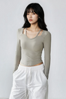 FEEL ZERO Shoulder Cut-Out Long Sleeve Top