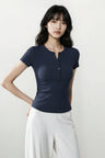 RIBBED Henley Neck Short Sleeve