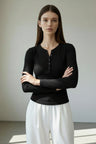 RIBBED Henley Neck Long Sleeve