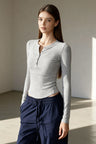 RIBBED Henley Neck Long Sleeve