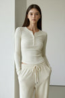 RIBBED Henley Neck Long Sleeve